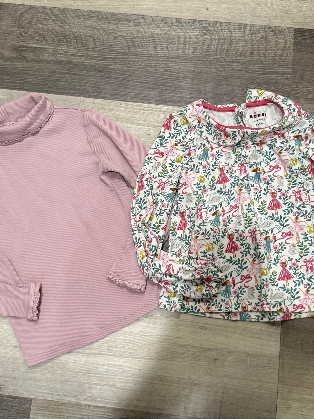 Boden Girls' Pink Ribbed Ruffle Top & White Floral Peter Pan Blouse